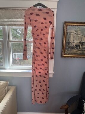 Stella McCartney Pink Lip-Print Long Sleeve Maxi Dress